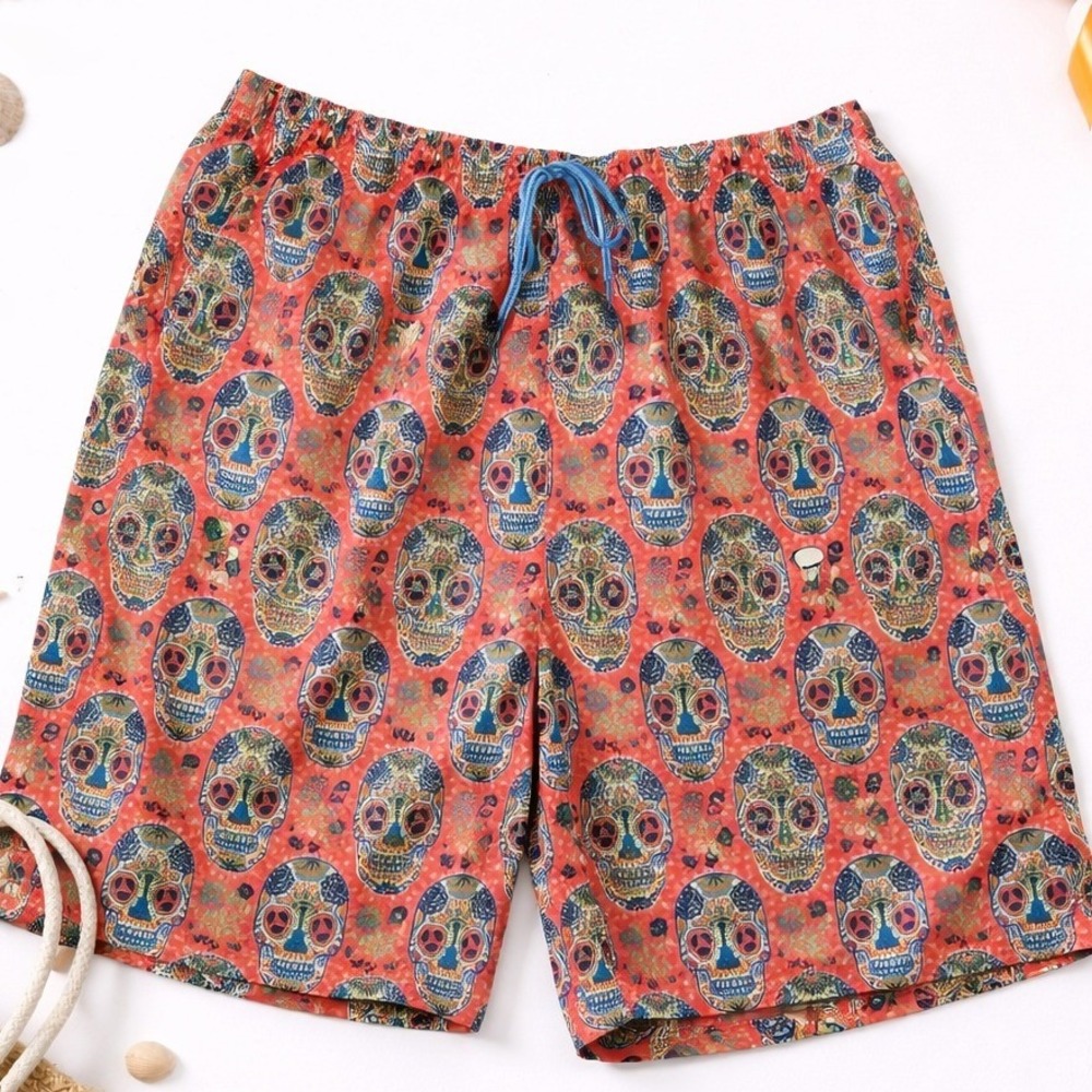 Peter Millar Seaside Mens Pink Sugar Skull Swim Trunks Board Shorts  M cocktails